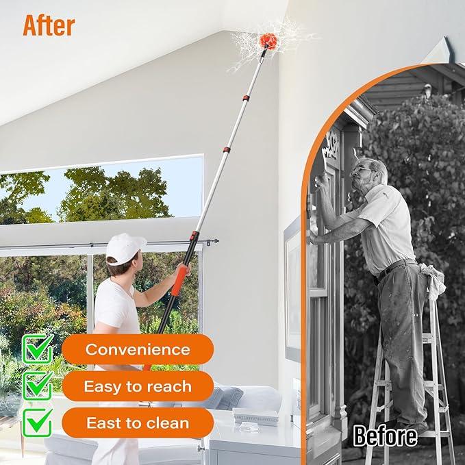 26 FT Cobweb Duster with Extension Pole,Spider Web Brush with Pole Extend 5-20FT,Spiderweb Cleaner with 4-Stage Telescopic Aluminum Pole,Spider Brush Cobweb for Outdoor & Indoor Cleaning - NeatNest