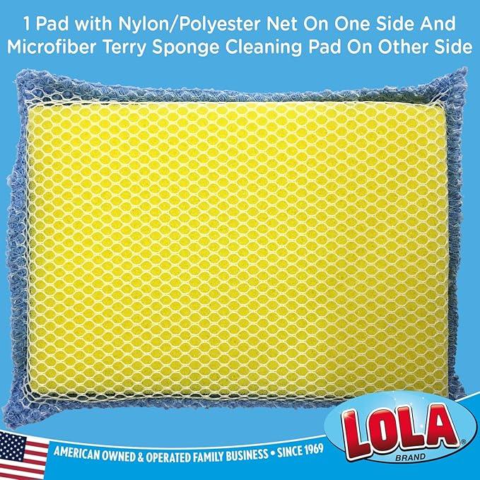 LOLA Microfiber Terry & Nylon Net Sponge Scrubber Pad, 12 Pack, Non Scratch 2-Way Cleaning, Gently Scrubs & Wipes Clean - NeatNest