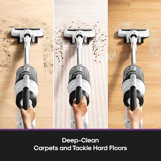 Eureka Cordless Vacuum Cleaner, Anti-Tangle Brushroll, Rechargeable Stick Vacuum, Lightweight for Carpet, Hard Floor, Pet Hair, White NEC280WH - NeatNest