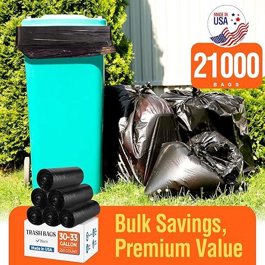Delxo 30-33 Gallon Trash Bags, 21000 Count – 0.6 Mil Medium Duty Garbage Bags, Durable Plastic Bolsas para basura, Perforated Design– Made in USA for Kitchen, Yard, Office (Black) - NeatNest