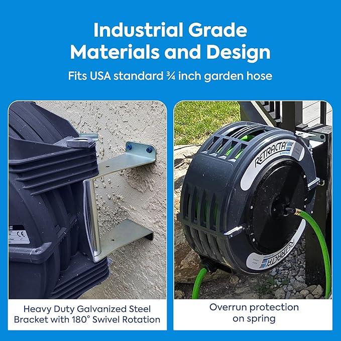 Macnaught Retractable Garden Hose Reel, 60 Ft Water Hose Reel Heavy Duty Retractable Hose with Metal 180° Swivel Rotation Bracket for Wall Mount - Gray - NeatNest