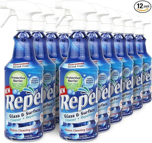 Clean-X New REPEL Glass and Surface Cleaner with Barrier Technology- 32 fl. oz. – 12 Pack Cleans and repels water and soil- Professional Cleaners by UNELKO Pro - NeatNest