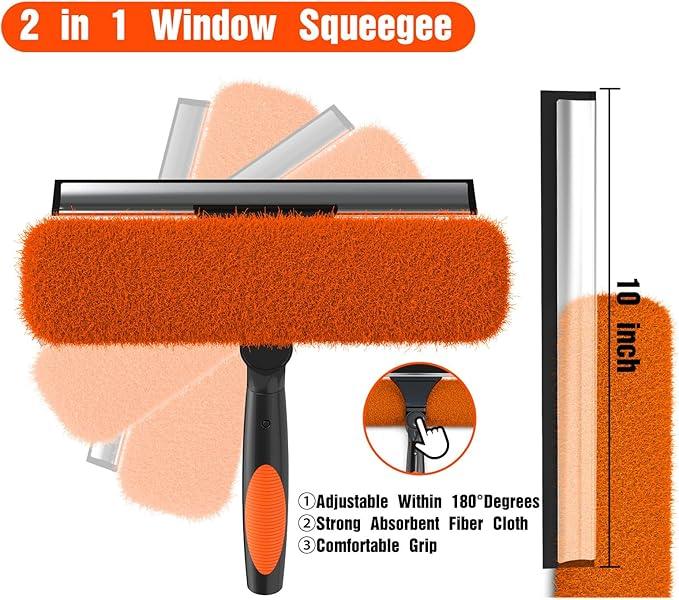 4FT Window Squeegee with Extension Pole, 2-in-1 Squeegee for Window Cleaning, Professional Cleaning Kit for Home with 4FT Telescoping Pole for Outdoor Indoor Use - NeatNest