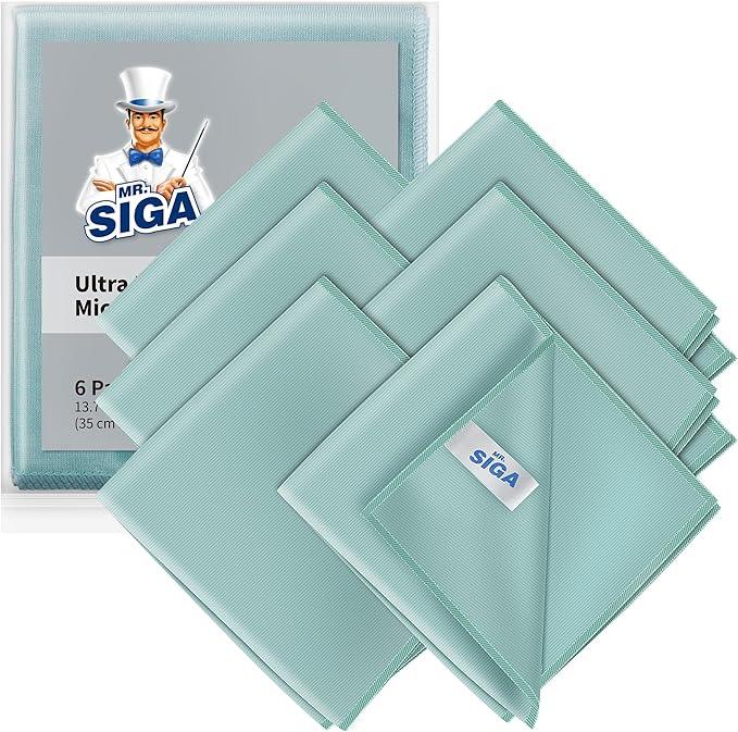 MR.SIGA Ultra Fine Microfiber Cloths for Glass, Pack of 6, 35 x 40 cm 13.7" x 15.7" - NeatNest