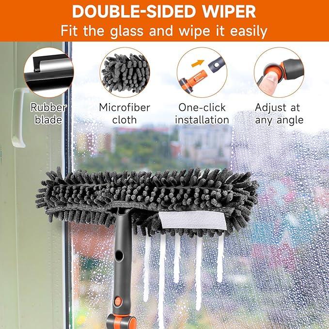 Chabatree Window Squeegee Cleaner Set 2-in-1 Window Cleaning Tool with Extendable Pole, Window Cleaning kit with Bendable Head for Indoor & Outdoor Glass for Car Indoor Outdoor High Windows（Kit2.0） - NeatNest