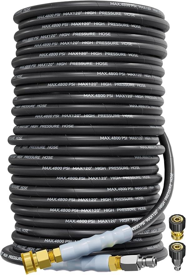 3/8" 4800PSI Pressure Washer Hose 200FT with Swivel Quick Connect for Cold/Hot Water Max 248°F, Kink Resistant Steel Wire Braided, Wear Resistant Power Washer Hose with M22 14mm Adapter - NeatNest