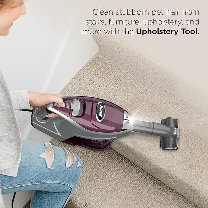 Shark HV322 Rocket Pet Plus Corded Stick Vacuum with LED Headlights, XL Dust Cup, Lightweight, Perfect for Pet Hair Pickup, Converts to a Hand Vacuum, with (2) Pet Attachments, Bordeaux/Silver - NeatNest