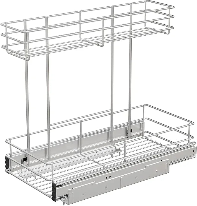 Under Sink Organizer 9"W X18.5"D，Pull Out Cabinet Organizer 2 Tier，Under Sink Slide Out Organizer Chrome Plated, Under Kitchen Bathroom Sink Organizer, Pantry Cabinet Closet Organization Rack, 1 Pack - NeatNest