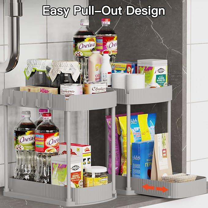 2 Pack Multi-Purpose Pull-Out Storage Organizers, Under Sink Organizers and Storage for Bathroom & Kitchen, Under Cabinet Organizers and storage, 14.8 Inch, Grey - NeatNest