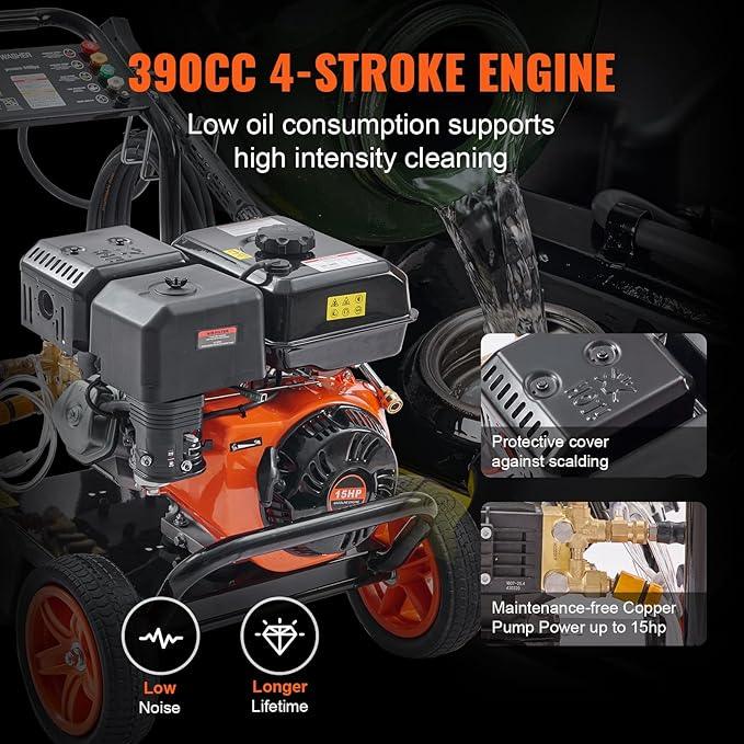 VEVOR Gas Pressure Washer, 4400 PSI 4.0 GPM, Gas Powered Pressure Washer with Copper Pump, Spray Gun and Extension Wand, 5 Quick Connect Nozzles, for Cleaning Cars, Homes, Driveways, Patios - NeatNest