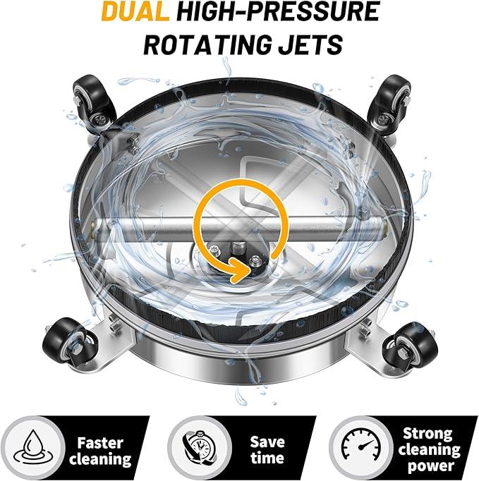 14" Pressure Washer Surface Cleaner with 4 Wheels - Stainless Steel Surface Cleaner for Pressure Washer Attachment for Concrete, Patio, Sidewalk, Deck and Driveways - PWS14 - NeatNest