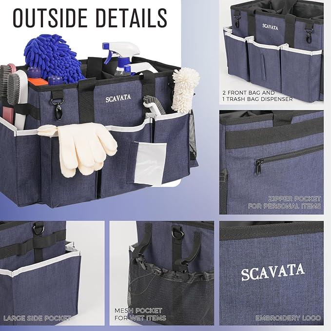 Wearable Caddy Bag, Cleaning Supplies Organizer With Handle & Shoulder Straps for Housekeepers, Under Sink & Car Tool Organizers With 4 Foldable Divider (NavyBlue) - NeatNest