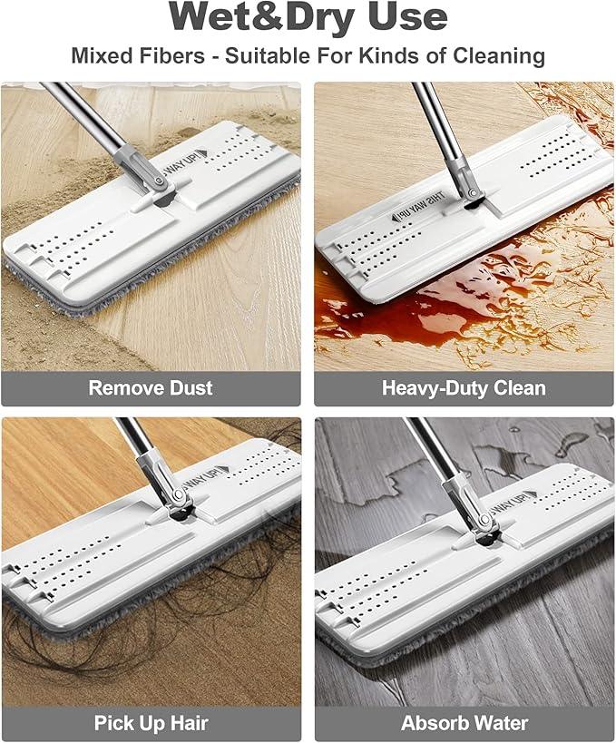 JOYMOOP Mop and Bucket with Wringer Set, Hands Free Flat Floor Mop and Bucket, with 3 Washable Microfiber Pads, Wet and Dry Use, Floor Cleaning System - NeatNest