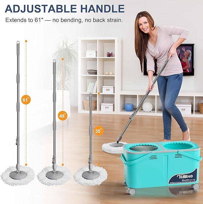Gen 2 Smart Mop Bucket – 2025 with Wringer on Wheels,Clean & Dirty Water Separation,Spin Mop and Bucket with 6 Reusable Mop Heads, 360° Swivel Wheels for Home Cleaning-Blue - NeatNest