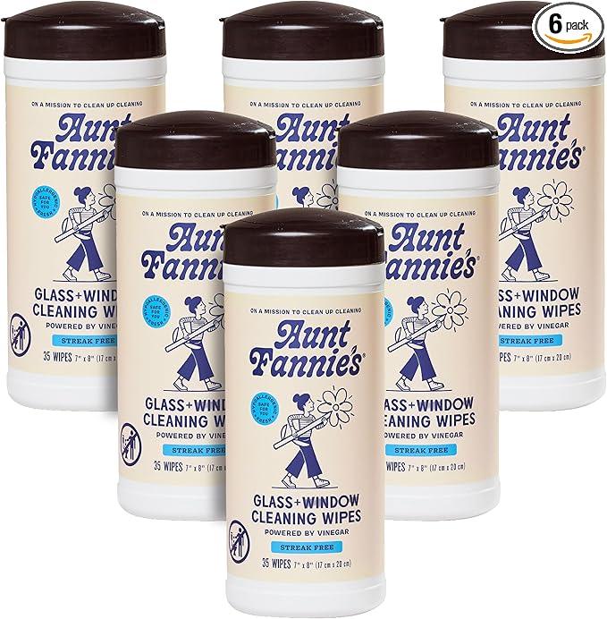 Aunt Fannie's Glass & Window Cleaning Wipes, Natural Streak-Free Glass Cleaner, 35 Count (Pack of 6) - NeatNest