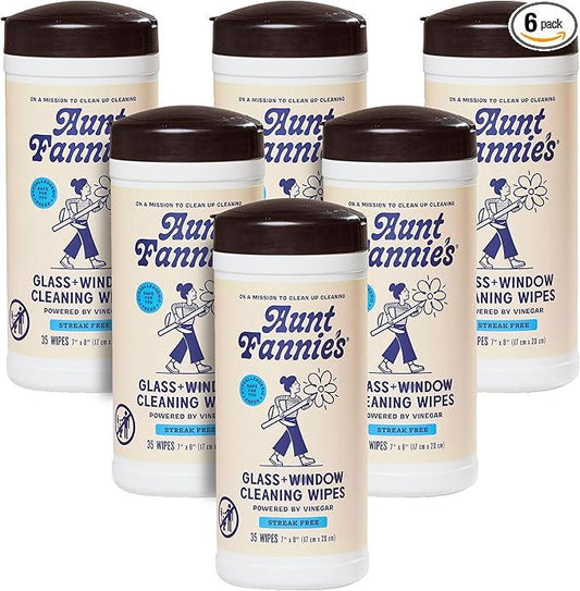 Aunt Fannie's Glass & Window Cleaning Wipes, Natural Streak-Free Glass Cleaner, 35 Count (Pack of 6) - NeatNest