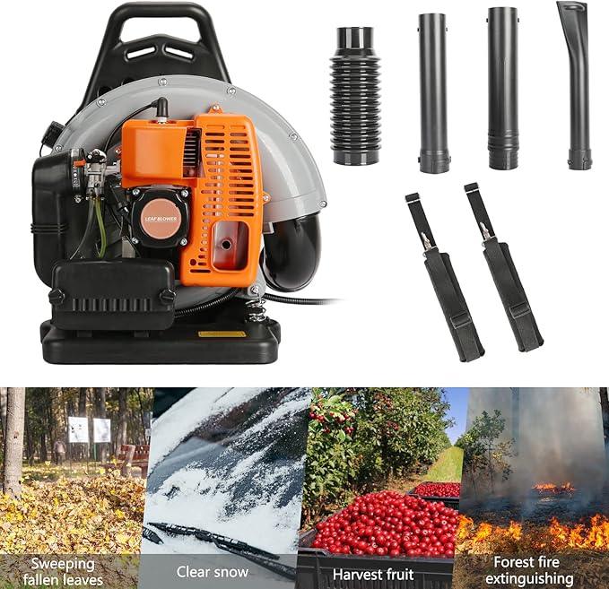 63CC Backpack Leaf Blower Gas Powered, 3HP 2-Stroke Engine, 665CFM High Velocity Air Cooling System, Adjustable Backpack Blowers Gas for Lawn, Garden, Yard, Snow, Gutter Cleaning (Power Orange) - NeatNest