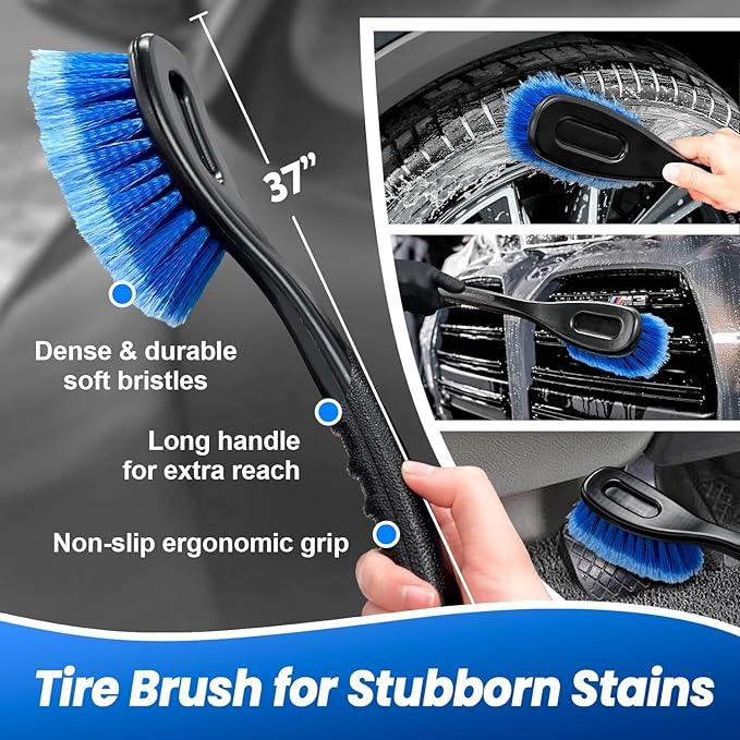 ARTIPOLY 65'' Five-Sided Car Wash Brush with Long Handle, Scratch-Free Car Cleaning Kit with Soft Wash Brush, Tire Brush, Window Squeegee, Car Wash Mitt, Microfiber Cleaning Head & Extension Pole - NeatNest