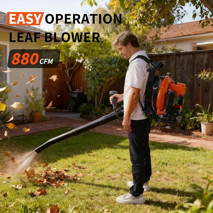 66CC Backpack Blower, 4-HP 2-Cycle Gas Leaf Blower with 880 CFM & 320 MPH, Backpack Leaf Blower, Powerful Clearing Performance for Wet Leaf & Debris Clean & Snow Removal - NeatNest