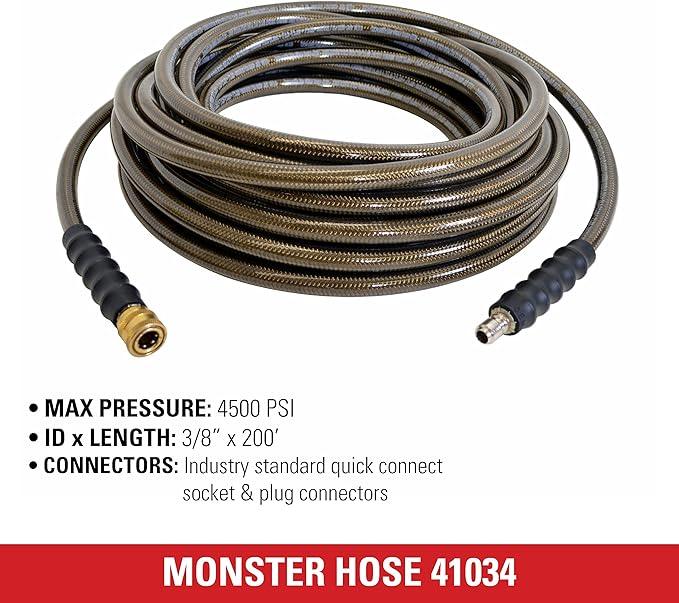 Simpson Cleaning 41034 Monster Series 4500 PSI Pressure Washer Hose, Cold Water Use, 3/8 Inch Inner Diameter, 200-Foot, Brown - NeatNest