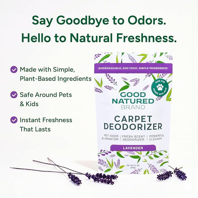 Good Natured Brand | Carpet Deodorizer & Freshener Powder | 31 oz Pet Odor Eliminator for Strong Odor & Pet Urine | Fresh Natural Lavender Scent | Safe for Homes with Pets - NeatNest