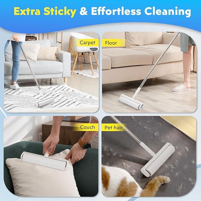 9.49'' Extra Sticky Large Lint Roller Refills, 4-Pack Giant Roller Refills for Carpets, Couch, Floor, Clothing, and Pet Hair Cleaning, 60 Sheets per Roll (240 Sheets Total) - NeatNest