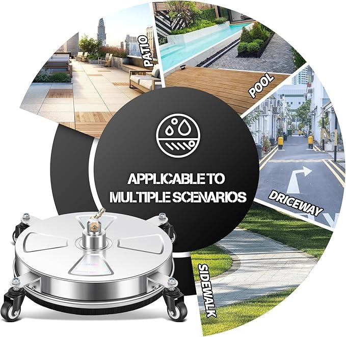 15" Pressure Washer Surface Cleaner with 4 Wheels - Stainless Steel Surface Cleaner for Pressure Washer Attachment for Concrete, Patio, Sidewalk, Deck, Driveways and Daily Washing - PWS 15 - NeatNest