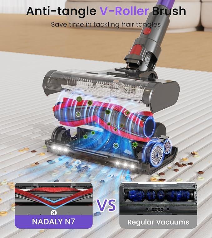 NADALY Cordless Vacuum Cleaner, 650W 55KPA 70Mins Vacuum Cleaners for Home, Anti-Tangle, Self-Standing Stick Vacuum Cordless Rechargeable, Lightweight Vacuum for Hardwood Floors/Pet Hair/Carpet - NeatNest