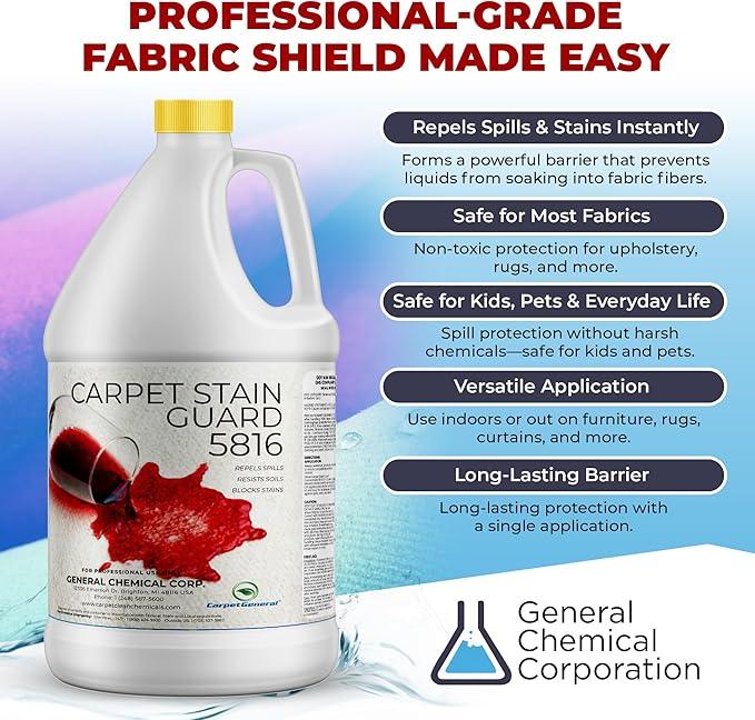 General Chemical Stain Shield Spray - Safe Fabric Protector Spritz and Stain Guard 5816 for Upholstery, Carpets, Rugs, Drapes & More - Impermeable Protectant Spray for Outdoor & Indoor Use -4 Gal Case - NeatNest