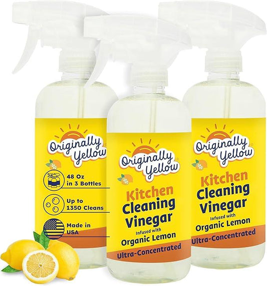 Originally Yellow Plant-Based Kitchen Cleaner | Powered by Natural Vinegar & Infused with Organic Lemon | Multipurpose Kitchen Counter Cleaner Works on Tile, Wood, Granite, & Marble, 16 Fl Oz (3-Pack) - NeatNest