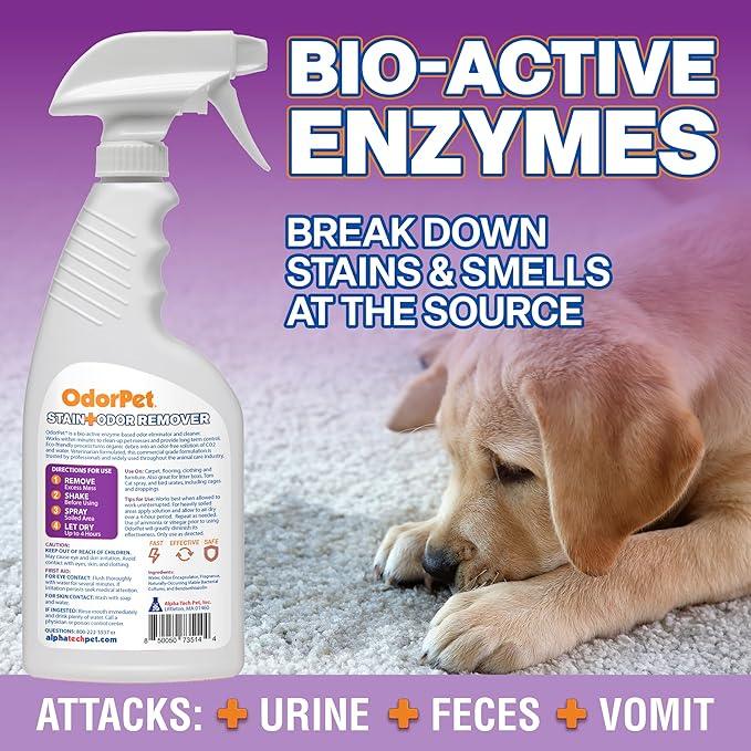 OdorPet Pet Stain Remover and Odor Eliminator - 16 Oz Ready To Use Spray, Non Staining, Professional Strength, Lavender Scent by Alpha Tech Pet - NeatNest