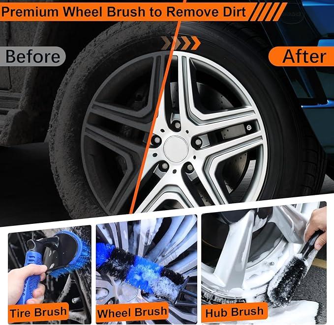 MIAOKE 41Pcs Professional Car Detailing Kit, Car Wash Kit with Portable Handbag, Wet and Dry Use Car Cleaning Kit, Durable Drill Brush, Apply to Interior, Exterior, Wheels, Trucks, Motorcycles - NeatNest