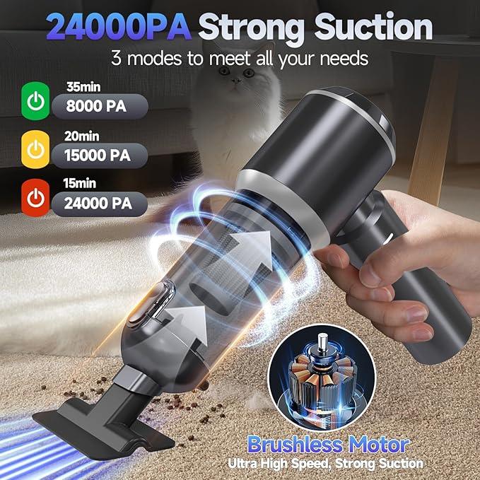 Car Vacuum Portable Cordless, Small Handheld Vacuum Cleaner with 24000PA High Power Suction, Mini Vacuum Cordless Rechargeable with One-Touch Empty, 10-in-1 Hand Vac for Car Home Office Dust - NeatNest