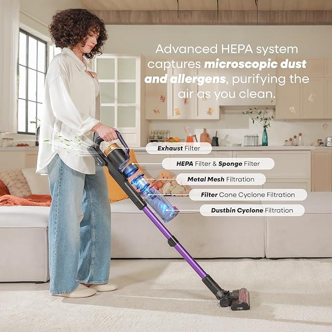 UNINELL HOME UV2 Cordless Vacuum Cleaner, 48000Pa/550W Vacuum Cleaners for Home, Lightweight Stick Vacuum with 65Mins Runtime, Self-Standing&Wall Mount Charging, Tangle-Resistant Vacuum for Pet Hair - NeatNest