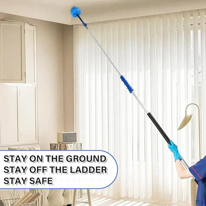 30 FT High Reach Cleaning Kit with 7-30 Foot Telescoping Extension Pole, Flexible Ceiling Fan Duster, Microfiber Feather Duster, Cobweb Duster & Window Squeegee & Washer - NeatNest