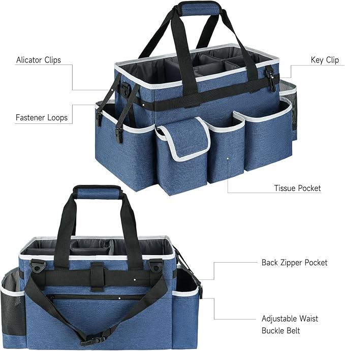 Cleaning Caddy Bag,Large Cleaning Supplies Organizer with Handle for Housekeepers, Blue - NeatNest