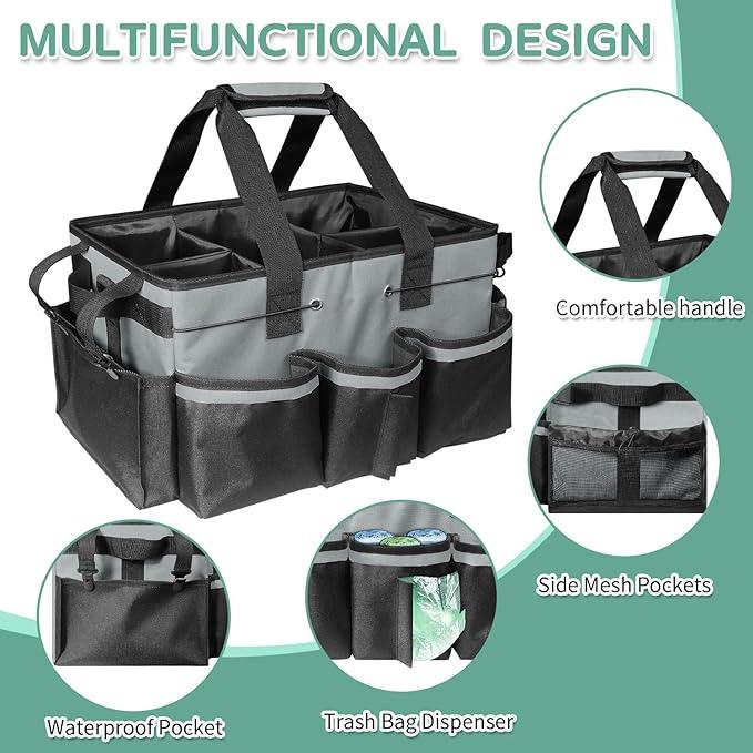 Boczif Cleaning Caddy Bag Wearable, Supplies Organizer With Handle, Shoulder Straps & Detachable Divide, Tool Organizers Tote for Cleaners & Housekeepers (Grey) - NeatNest