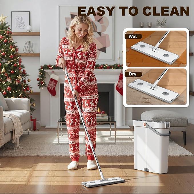 Flat Mop and Bucket System - Mop and Bucket with Wringer Set for Home | Wet Dry Mop for Apartment, Tiny Home, Windows, Wall, Hardwood Floor, RV with 6 Reusable Microfiber Cloth - NeatNest