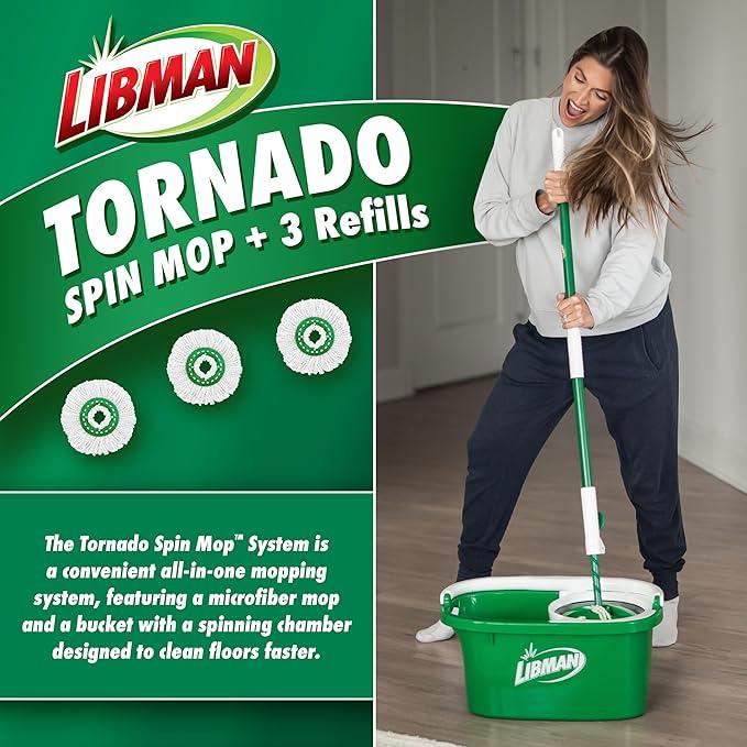 Libman Tornado Spin Mop System with Refill Heads, Microfiber Spinning Mop and Bucket with Wringer Set for Home, Floor Cleaning of Hard-Wood, Laminate, Tile, All Surface Cleaner - NeatNest