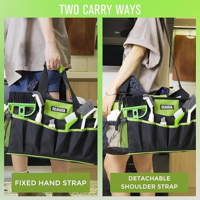 Wearable Cleaning Caddy Bag, Cleaning Caddy Supplies Organizer with Handle & Shoulder Straps for Housekeepers, Under Sink & Car Cleaning Tool Organizers with 4 Foldable Divider (NeonGreen) - NeatNest