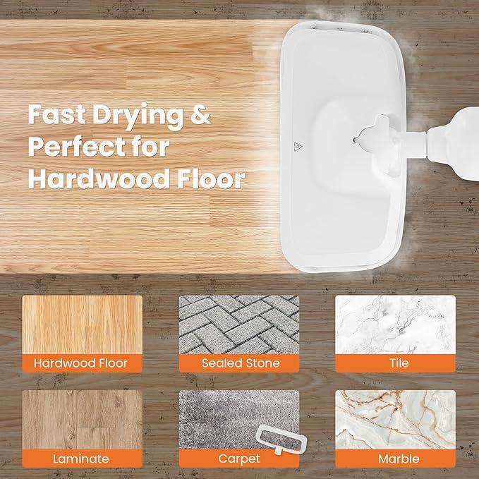 Sweetcrispy Steam Mop for Floor Cleaning,Lightweight Floor Steamer Cleaner for Hardwood/Tile/Laminate Floors Carpet, 2 Washable Pad,White and Grey - NeatNest