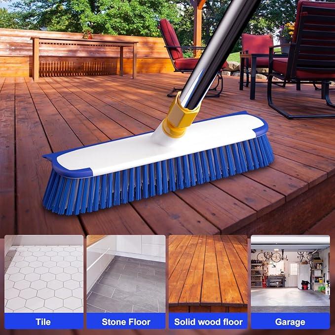 ITTAR 12" Wide Floor Scrub Brush with Long Handle, 2-in-1 Deck Cleaning Brush with 55" Extendable Pole, Heavy-Duty Tub Tile Scrubber Cleaner Brush for Shower Floor, Kitchen, Patio, Garage, Restaurant - NeatNest