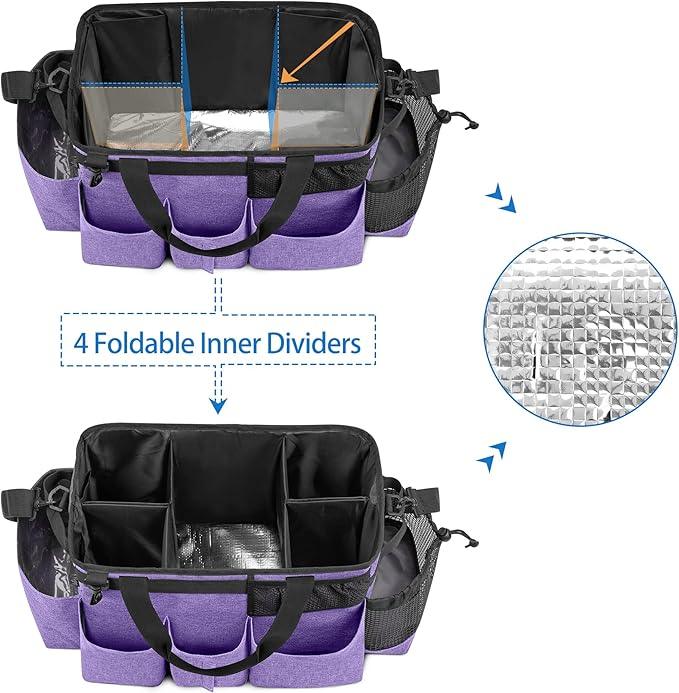 LoDrid Wearable Cleaning Caddy Bag with 4 Foldable Dividers, Cleaning Supply Tote for Cleaning Supplies, Cleaning Organizer with Shoulder Strap and Side Handles for Cleaners & Housekeepers, Purple - NeatNest