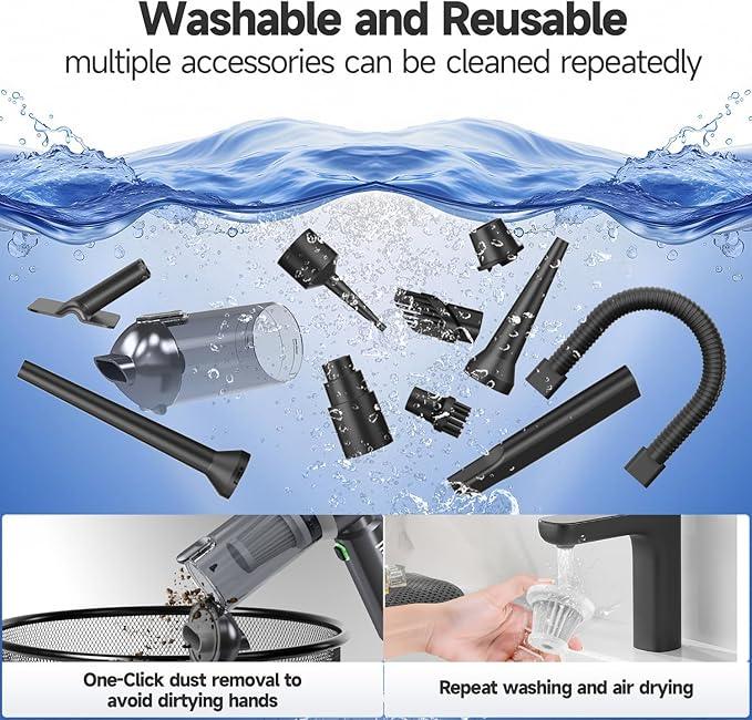 Car Vacuum Portable Cordless, Small Handheld Vacuum Cleaner with 24000PA High Power Suction, Mini Vacuum Cordless Rechargeable with One-Touch Empty, 10-in-1 Hand Vac for Car Home Office Dust - NeatNest