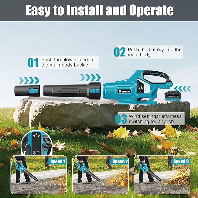 Leaf Blower Cordless 21V, Battery Leaf Blower with 2 x 4.0Ah Batteries and Charger, 3 Speed Modes, Handheld Cordless Blower for Lawn Care, Blowing Leaves, Small Gravel, Blue - NeatNest