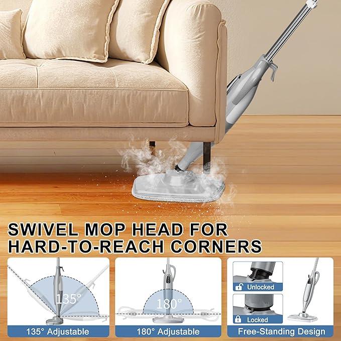 Steam Mop, 11-in-1 Powerful Handheld Steam Cleaner with 11.8 OZ Removable Tank, Detachable Steam Mops for Floor Cleaning with 23FT Power Cord, MultiPurpose Steamer for Hardwood Tile Carpets Furniture - NeatNest