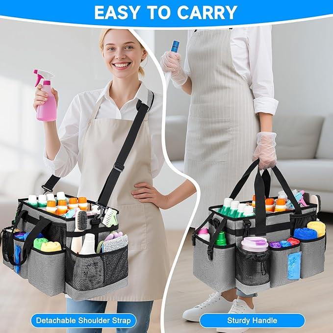Cleaning Caddy Bag, Cleaning Supplies Organizer for Housekeepers, Housekeeping Caddy with Handle and Detachable Padded Cushion, Gray - NeatNest