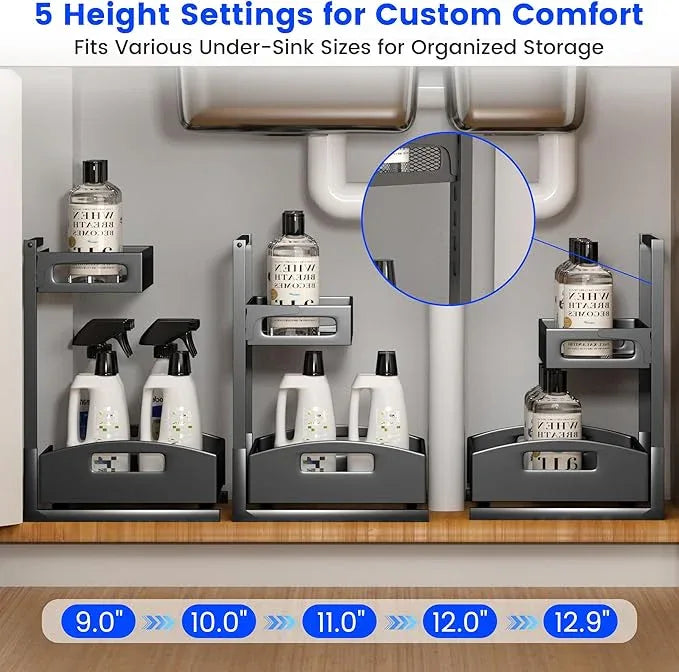 Under Sink Organizer,2 Pack Height Adjustable Under Sink Organizers and Storage, 2 Tier Under Sink Storage for Kitchen Bathroom Cabinet - NeatNest