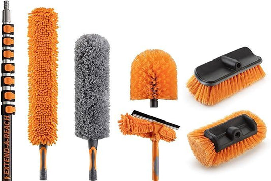 36 Foot High Reach Telescoping Duster Kit and Vinyl Siding Brushes with 5-30 ft Extension Pole // High Ceiling Cleaning and Window Washing kit // Exterior & Interior House and Gutter Cleaning Brush - NeatNest