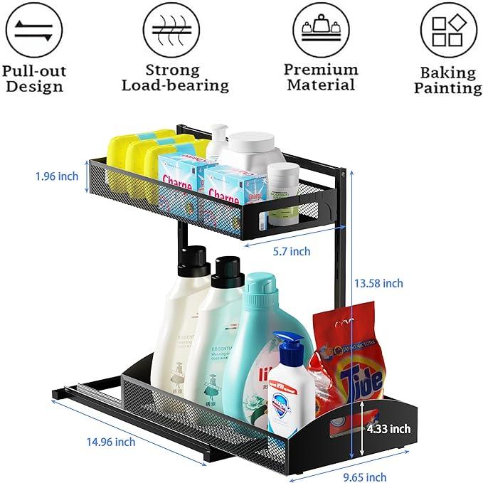 Under Sink Organizer,2 Pack Height Adjustable Under Sink Organizers and Storage, 2 Tier Under Sink Storage for Kitchen Bathroom Cabinet - NeatNest